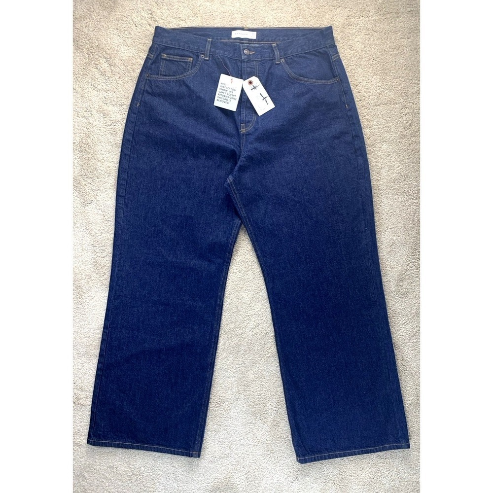 Topshop Boyfriend Button-Fly Wide Leg Denim Jeans Phoebe Rich Blue W36 L30